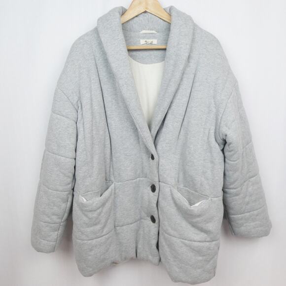 Madewell Sweatshirt Puffer Coat Size L Heathered Gray‎ Knit Jacket Style NB332 - Picture 2 of 12
